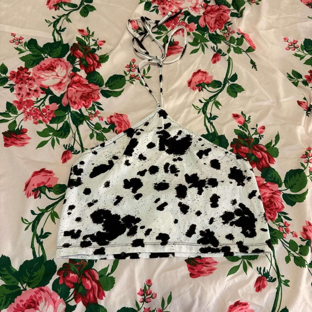Motel Cow Print Halter Crop Top